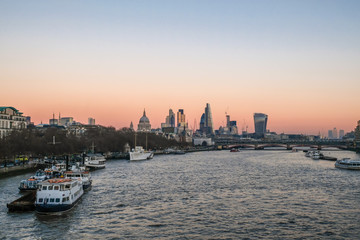 Fototapeta premium London Skyline from the River Thames at sunset.