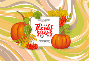 Thanksgiving day sale design. Hand drawing vector illustration.