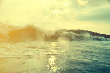 big waves on a tropical shore