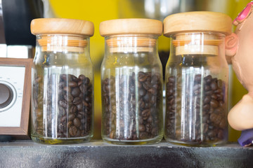 Coffee beans in a glass jar