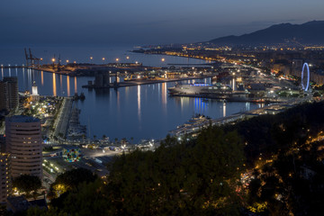 Panorama of Malaga at night