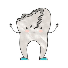 cartoon tooth broken in colored crayon silhouette