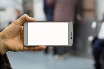 Smartphone Being Held with Blank White Screen
