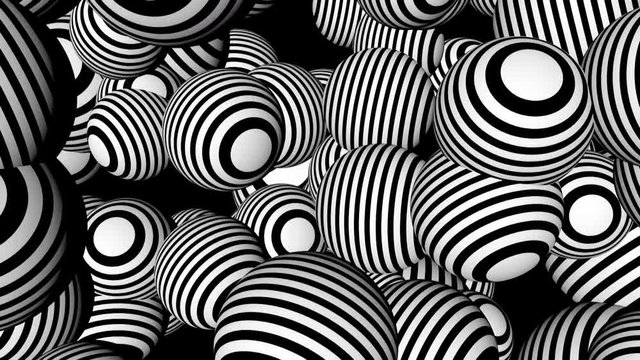 Abstract background with black and white spheres. Seamless loop