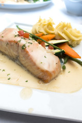 Grilled Salmon with fresh lettuce and mash potatoes