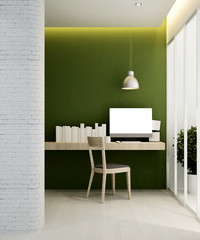 workplace green tone in hotel or apartment - Interior design - 3D Rendering