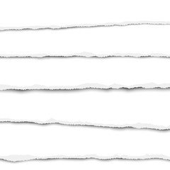 Five horizontal torn layers of white paper placed one under other with soft shadow. Vector illustration.