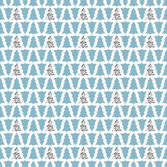 Christmas, New Year seamless pattern with christmas tree. Holiday blue background. Silver christmas tree. Xmas winter festive decoration. Shiny texture. Trendy vector illustration. Wrapping gift paper