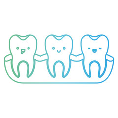 teeth kawaii expression with root of the tooth at sight in degraded green to blue color contour