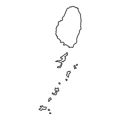Saint Vincent and Grenadines map of black contour curves of vector illustration
