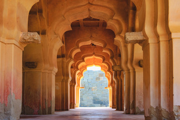 Old ruined arch of Lotus Mahal in Hampi, Karnataka, India.