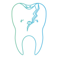 broken kawaii tooth with root in degraded green to blue color contour