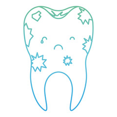 Obraz premium dirty kawaii tooth with root in degraded green to blue color contour