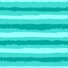 Horizontal stripes painted with rough brush. Turquoise seamless pattern. Grunge, watercolor, graffiti, sketch.