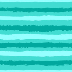 Fototapeta premium Horizontal stripes painted with rough brush. Turquoise seamless pattern. Grunge, watercolor, graffiti, sketch.