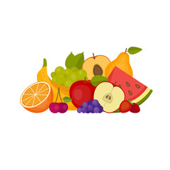 Fruits and berries. Healthy food. Flat style, vector illustration.