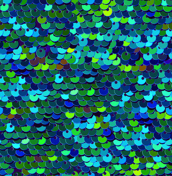 Sequins Seamless Pattern. Emerald Vector Background.