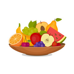 Fruits and berries. Healthy food. Flat style, vector illustration.