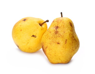 Ripe yellow pears isolated on white background