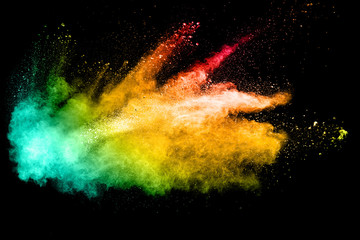 abstract multicolored powder splatted on white background,Freeze motion of color powder explosion.