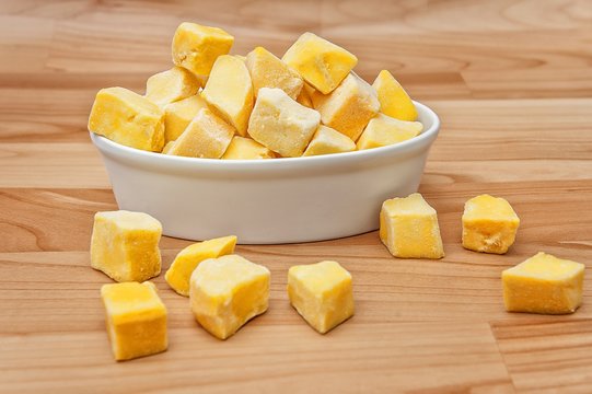 Pieces Of Frozen Mango Cut Into Squares