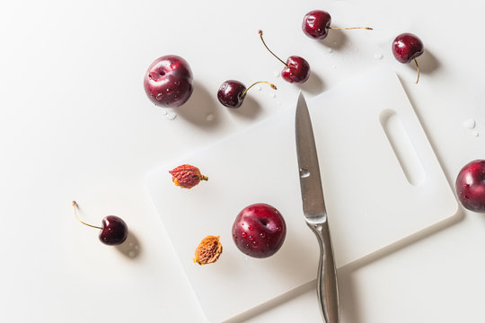 Freshly Washed Plums and Cherries