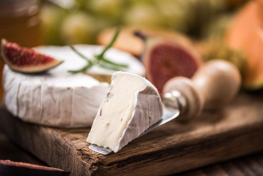 Close view on camemberd cheese slice