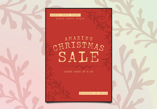 Christmas Poster with Red Foliage Elements
