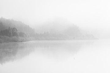 Black and White fine art lake with fog - 178104937