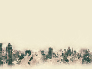 Obraz premium Abstract Building foreground on watercolor painting background. City on Digital illustration brush to art..