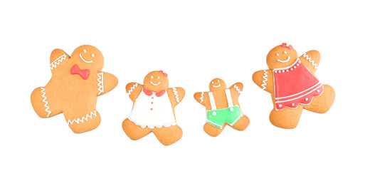 Delicious Christmas cookies on white background