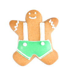 Delicious Christmas cookie on white background