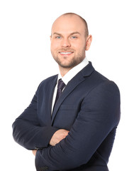 Young man on white background