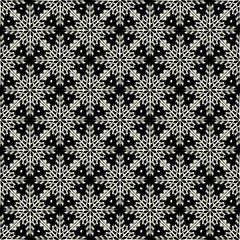 White snowflakes on a black background. Beautiful abstract background. Seamless pattern.