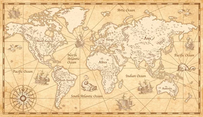 Store enrouleur Carte du monde Carte du monde illustrée vintage