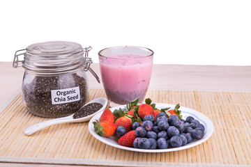 Chia seeds with fresh berries juice, healthy nutritious anti-oxidant drinks