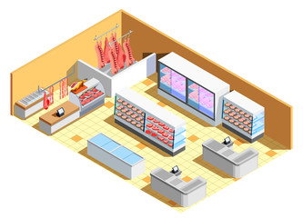 Butcher Shop Interior Isometric Composition