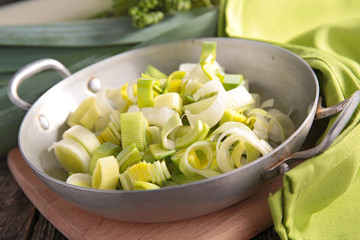 cooking pan with leek