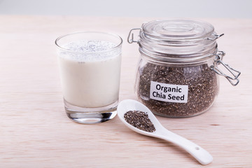 Chia seeds with fresh milk, healthy nutritious anti-oxidant superfood breakfast