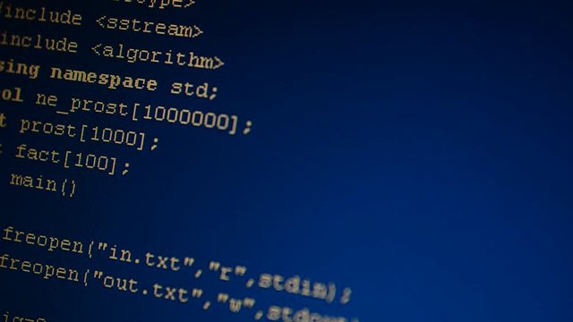 Source code on the monitor screen.