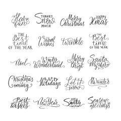 Merry Christmas lettering typography. Handwriting text design with winter handdrawn lettering. Happy New Year greeting vector card decoration.