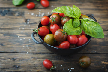 Fototapeta na wymiar Fresh red and green tomatos and basil