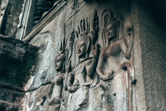 Wall details on Angkor Wat temple.