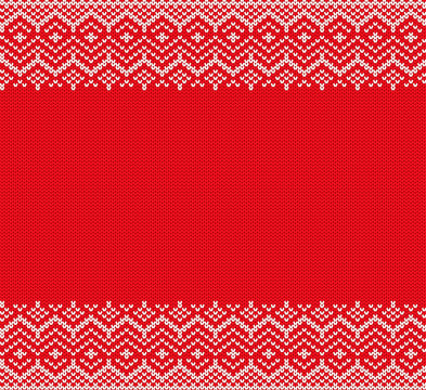 Christmas knitted geometric seamless pattern. Xmas ornament design with empty space for text.