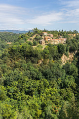 Fototapeta na wymiar Few houses built on rock in Tuscany Italy with forest around