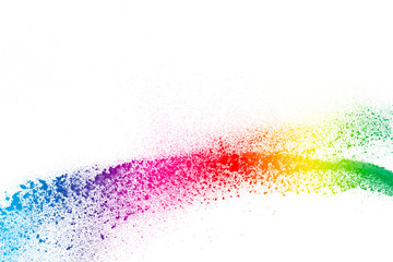 Explosion of colored powder isolated on white background.
