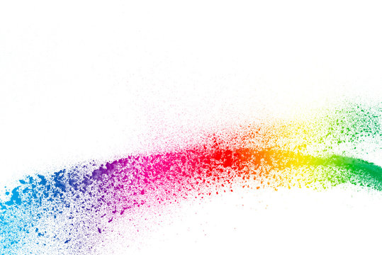 Explosion of colored powder isolated on white background.