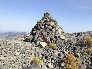 Large pile of rocks marking Pacific Crest Trail