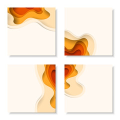 Square banners with 3D abstract background with paper cut shapes. Vector design layout