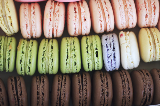 Fresh macaroons in a takeaway box